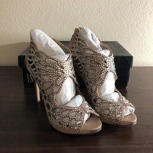 INC International Concepts Womens Sarane Fabric Open Toe, Bisque, Size 7.5M